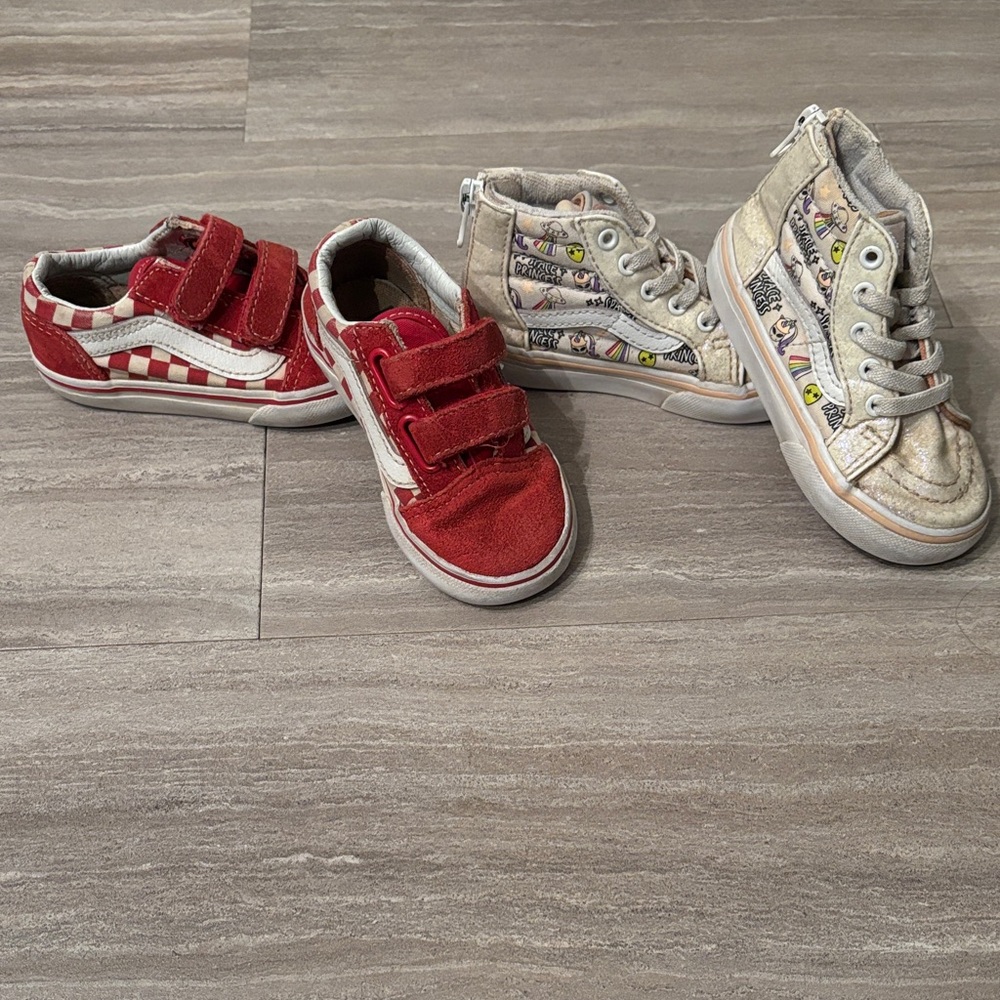 2 Pairs Vans Kids Sneakers- Classic Checkered Red & High Top